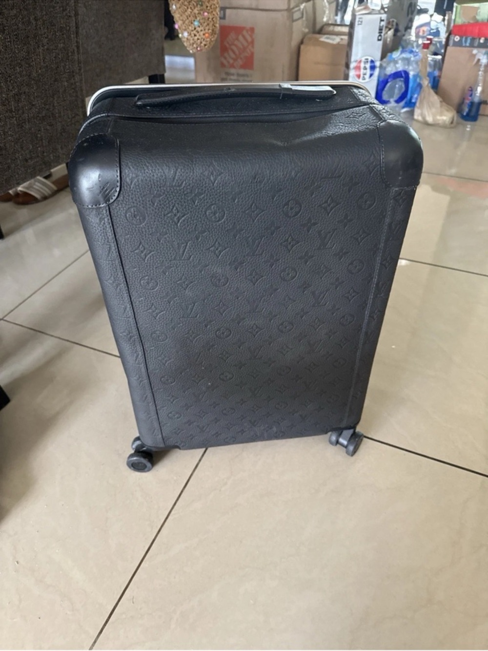 Louis Vuitton Horizon 55 Monogram Shadow Black Leather Carry-On Luggage Suitcase